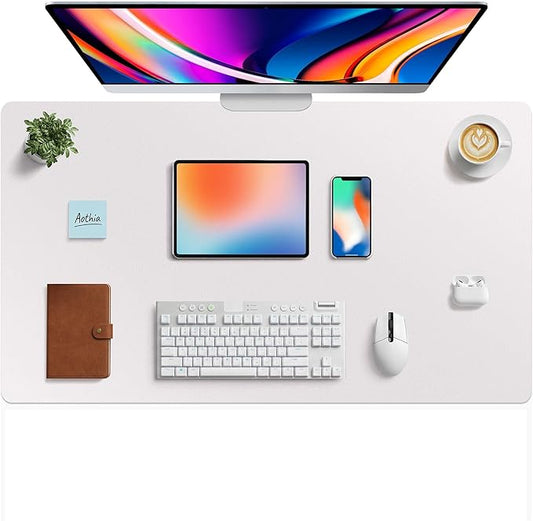 Aothia Faux Leather Desk Mat - Large Mouse Pad, Non-Slip PU Leather Blotter, Waterproof Writing Surface for Office and Home (Pale Lavender White, 40" x 24")
