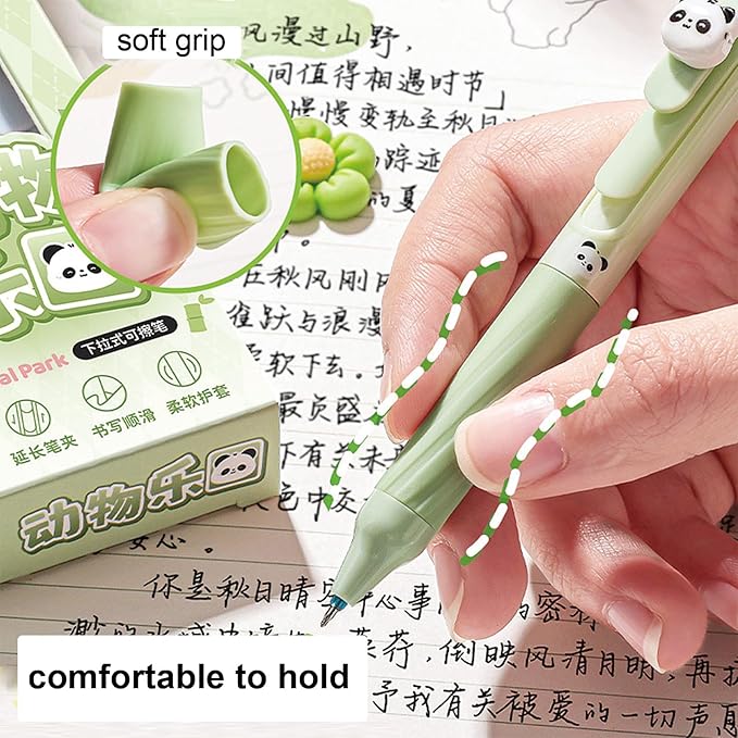 MOZXIRZ 4 Pcs Erasable Gel Pens Cute Retractable Pens Cartoon Animal Erasable Pen 0.5mm Black Ink Kawaii Writing Pen for Women Office School Supplies (Animal-Black Ink)
