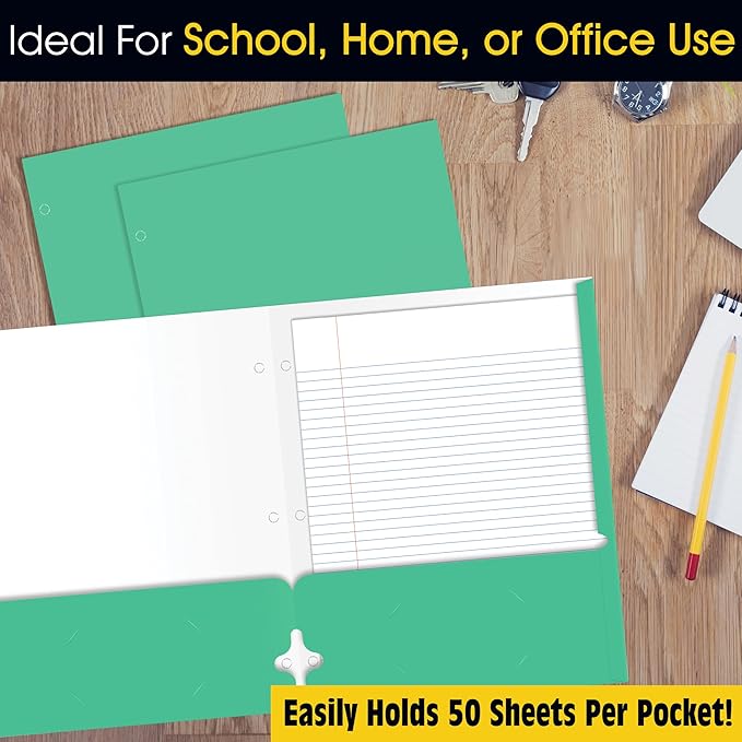 2 Pocket Portfolio Folders, 25 Pack, Trendy Cool Colors, Fits Letter Size Paper, for School, Office, Home, Matte Finish (Mint Green)