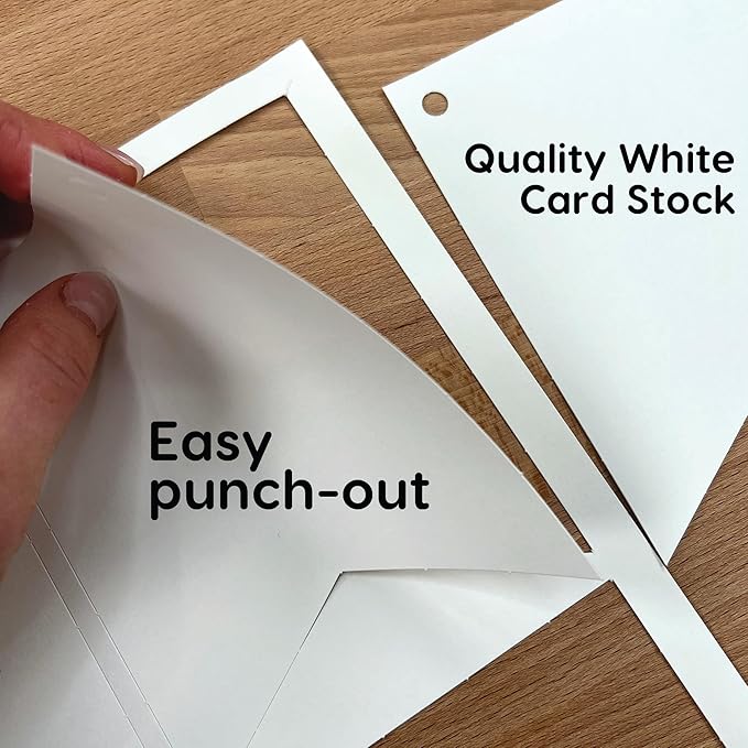 80 pcs Paper DIY Banner Flags White Pennant Banners, Large (3.75 x 5 in), US Made Card Stock Punch Out Blank Pennants for Party Decorations, Kids Birthdays, Classroom, Celebration, Festive Parties