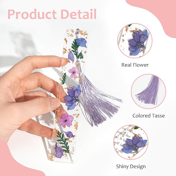 4pcs Pressed Flower Bookmark Pretty Floral Bookmark Durable Handmade Dried Flower Bookmarks for Women Reading Gift (Style B)