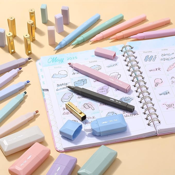 Mr. Pen- Aesthetic Highlighters and Ballpoint Pens No Bleed, 17 Pack, Aesthetic Correction Tapes, Bible Highlighters and Pens No Bleed, Fast Dry and No Smear for Bible Journaling, School Supplies