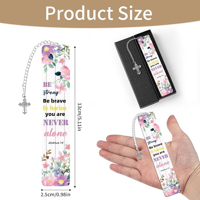 Christian Bible Bookmarks Gift: Inspirational Scripture Book Mark for Reading, Metal Aesthetic Page Marker Clips, Gifts for Women Book Lovers Teen Girls School Office with Cross Pendant Gift Box