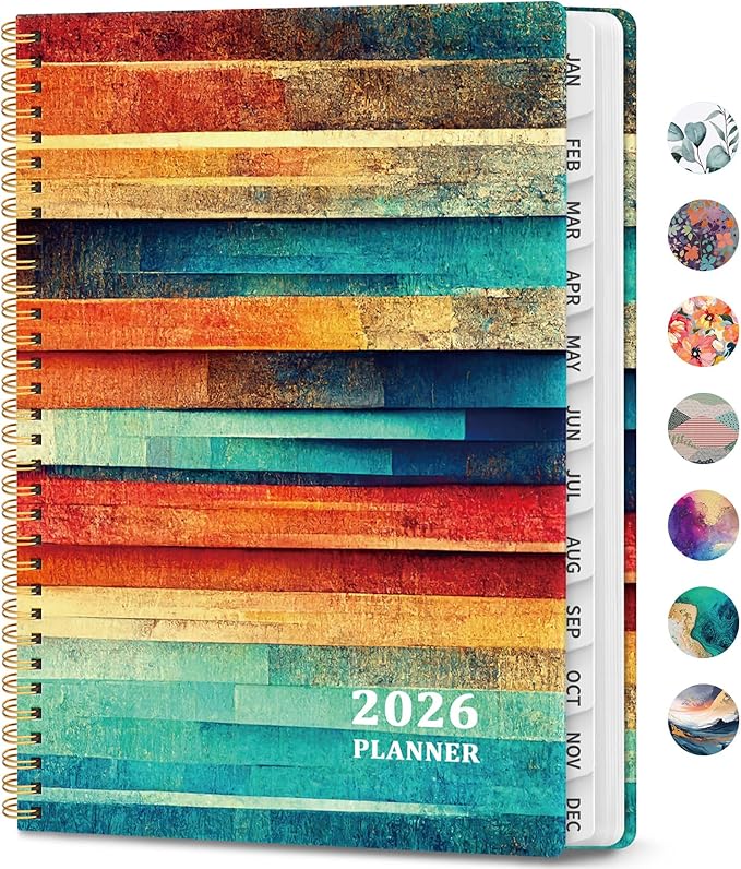 2026 Planner, Weekly and Monthly Calendar Planner Book, January 2026 - December 2026, Hardcover Spiral Planner with Monthly Tabs, Notes Pages, Perfect for Women & Men, A5 (6.4" x 8.5") - Wood