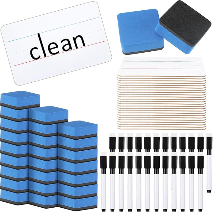 Colarr 24 Sets Mini White Boards 6"x 9" Dry Erase Boards Classroom Pack Includes Two Sided Small Whiteboards Markers, Lapboards Erasers for Teachers Students School