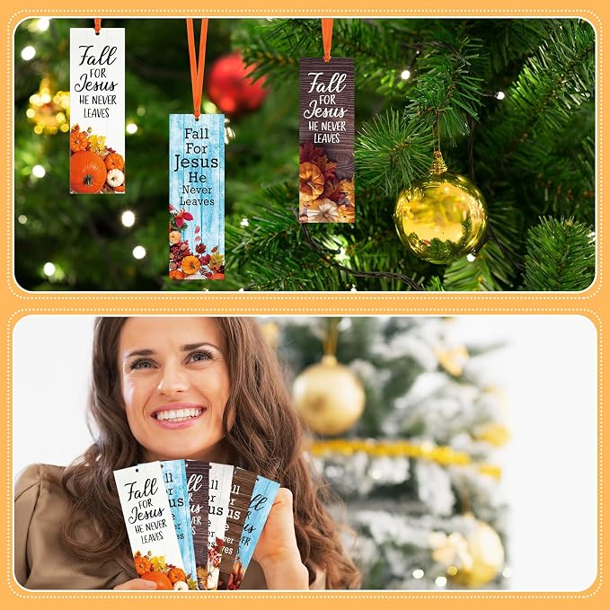 Dispowreath 60 Pcs Fall for Jesus He Never Leaves Religious Christian Bookmarks Church Bookmarks Gift for Men Women Church Home