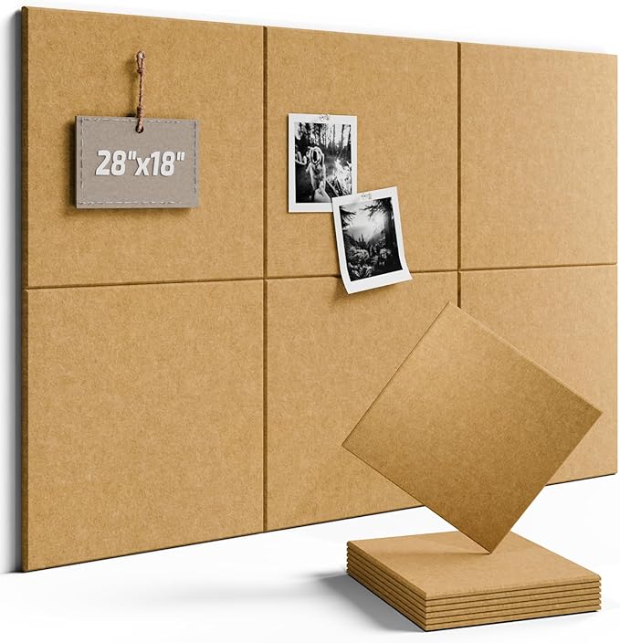 Fluxynara Felt Bulletin Board Tiles -28"x18" Cork Board Alternative for Office Decor, Push Pin Board Wall Organizer 6-Pack -Longan Tan