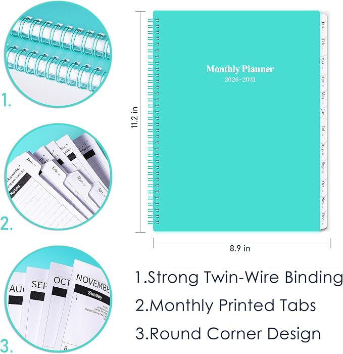 2026-2031 Monthly Planner/Calendar - Jul 2026 - Jun 2031, 5 Year Monthly Planner 2026-2031 with Tabs & Celebrity Quotes, 9" x 11", Famous Quote, Two-Side Pocket, Suitable for Long-Term Planning, Green