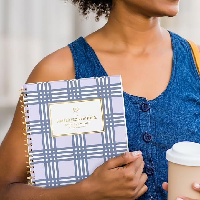 AT-A-GLANCE Planner 2025-2026 Academic, Simplified by Emily Ley, Weekly & Monthly, 8-1/2" x 11", Large, Monthly Tabs, Flexible Cover, Customizable, Lilac Plaid (EL39-901A)