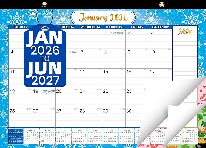 Desk Calendar 2026-2027 - Large 18-Month Desk/Wall Calendar, Through June 2027, 17" x 12", Thick Paper, Large Blocks, Plastic Cover, Monthly 2026 Calendar for Home School & Office Easy Organizing