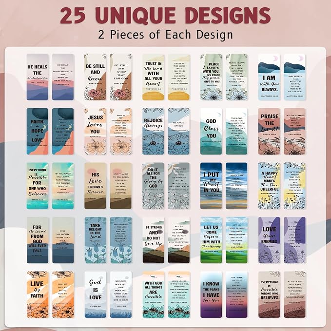 50 Pack Scenery Bookmarks with Bible Verses, Double-Sided Designs Inspirational Christian Bookmark for Women & Men Reading Lover Bible Book Markers for Classroom Church