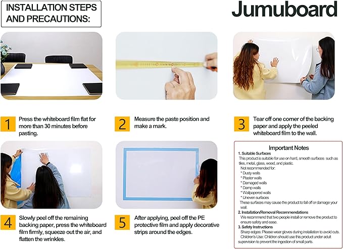 Self-Adhesive Dry Erase Whiteboard Sticker, 94.48" x 47.24" Magnetic Receptive White Board Wall Film, No Ghosting, Easy Write & Clean | Peel & Stick for Office, Home & Classroom,Incl. Accessories