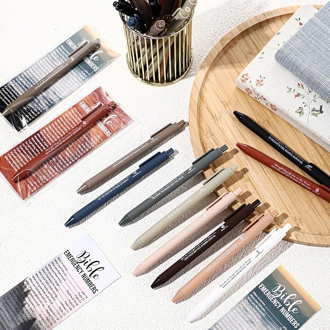 Feifeiya 50 Sets Christian Fathers Day Gifts Bulk Religious Pens Bible Verse Emergency Numbers Bookmark Scripture Catholic Gift for Women Men Church Welcome Sunday School(Neutral Color,English)