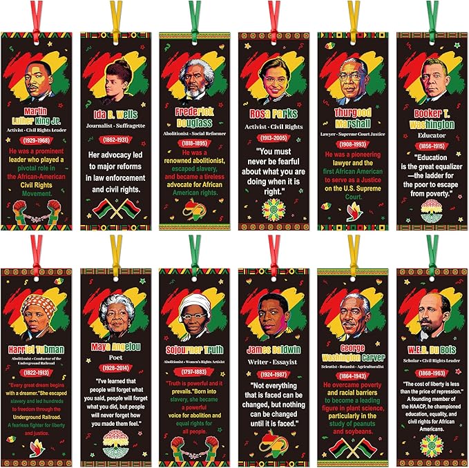 Wxiben Juneteenth History Bookmarks Gifts - 48 Pcs Freedom Day Bookmarks with Ribbon 1865 African American Book Marks Page Marker Clip Inspirational Favors for June 19th Office School Party Supplies
