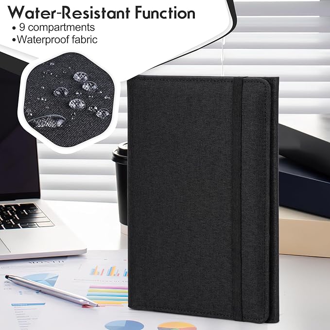 Trifold Planner Cover for Rocketbook Smart Notebook | Executive Size A5 (8.8"x6") Portfolio Organizer with File Pocket | Waterproof Protective Case for Rocketbook & Accessories (Black)
