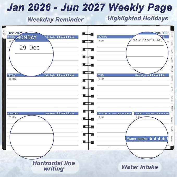 Daily Planner 2026-2027, 2026 Planner Weekly & Monthly, from Jan 2026-Jun 2027, 18 Month Calendar 2026 Planner with Tabs, A5 Size, Black