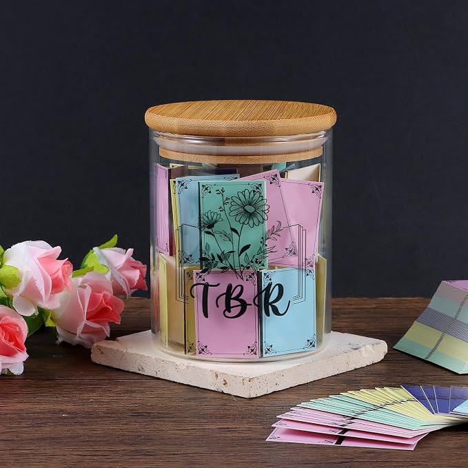 TBR Jar Gifts for Book Lovers Reading Accessories To Be Read List Jar with 100 Colorful Notes Bookish Bookworm Gift for Book lover (Style 1)