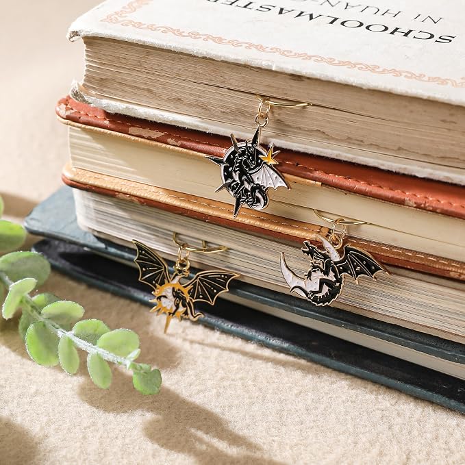 Fourth Wing Dragon Bookmark - 8 PCs Fantasy Cool Acotar Moon Paper Clips Book Marks Personalized Charm Page Marker Gifts Reading Lovers Novel Fans Women Men Boy Student School Accessories