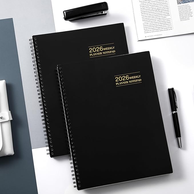 2026 Planner - 11.38'' x 8.74'', 2026 Weekly & Monthly Planner Notepad,Jan. 2026 - Dec. 2026, Appointment Book 2026, 60 Minutes Interval, Monthly Tabs, Sturdy Cardboard Cover, Spiral Bound - Black