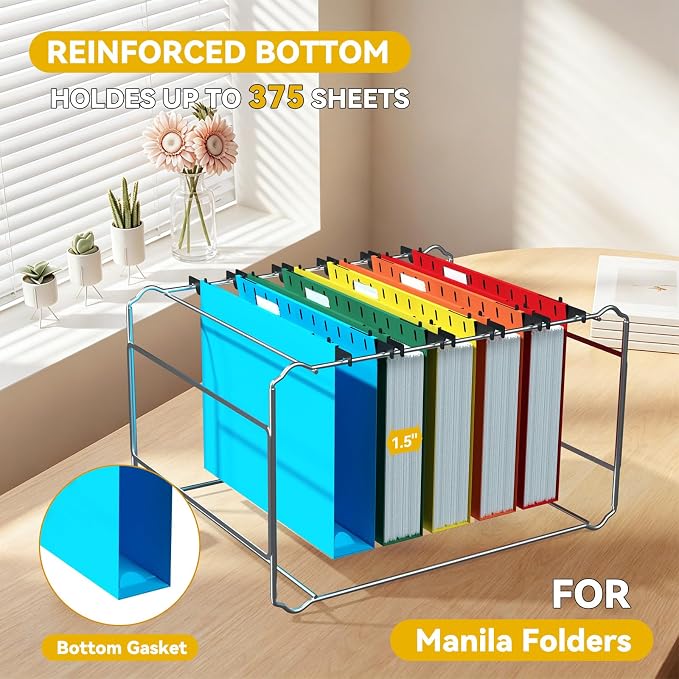 Heavy Duty Hanging File Folders Letter Size,Plastic 1.5" Expandable Filing Cabniet Folders,12 Pack Sturdy Extra Capacity File Folder Hangers with Tabs,Aesthetic Hanging File for File Frame/Box