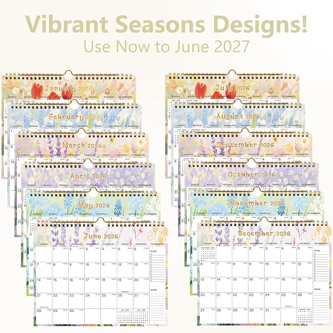 2026-2027 Wall Calendar - Includes January 2026 to June 2027, 18-Month Paper Wall Calendar 11 x 8.5 Inches.Thick Paper with Julian Dates and Block for New Year and Christmas Holidays To-dos ＆ Notes (F)
