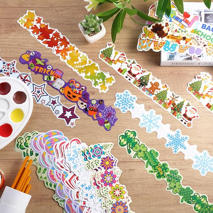 240 Pcs 236ft Holiday Bulletin Board Borders Colorful Rainbow Scalloped Border Trim Bulk Bulletin Decor for Classroom Back to School Decor(Assorted)