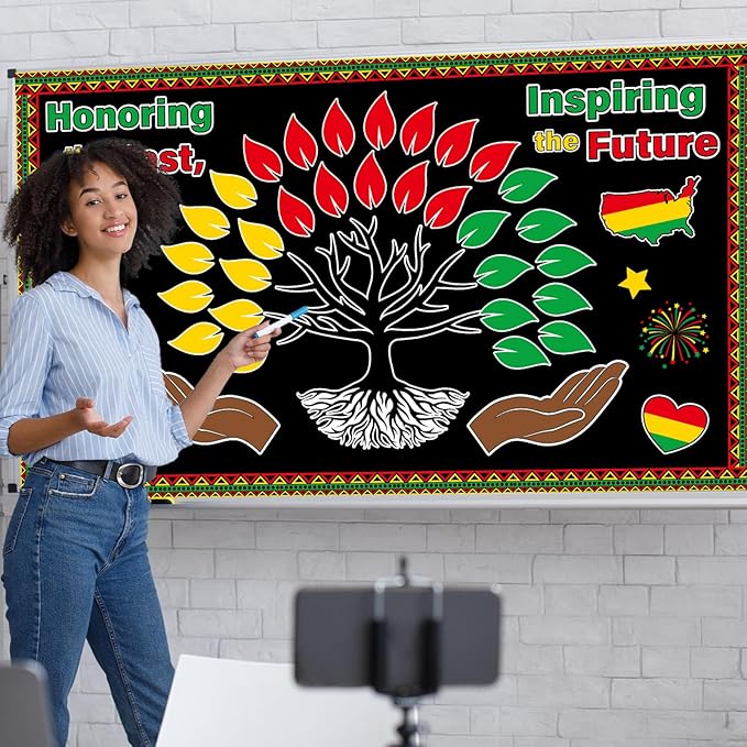 gisgfim Black History Month Tree Bulletin Board Set Decorations Black History Month Classroom Decor African American Inspirational Paper Cutouts for Wall Door Chalkboard Craft School Home Supplies