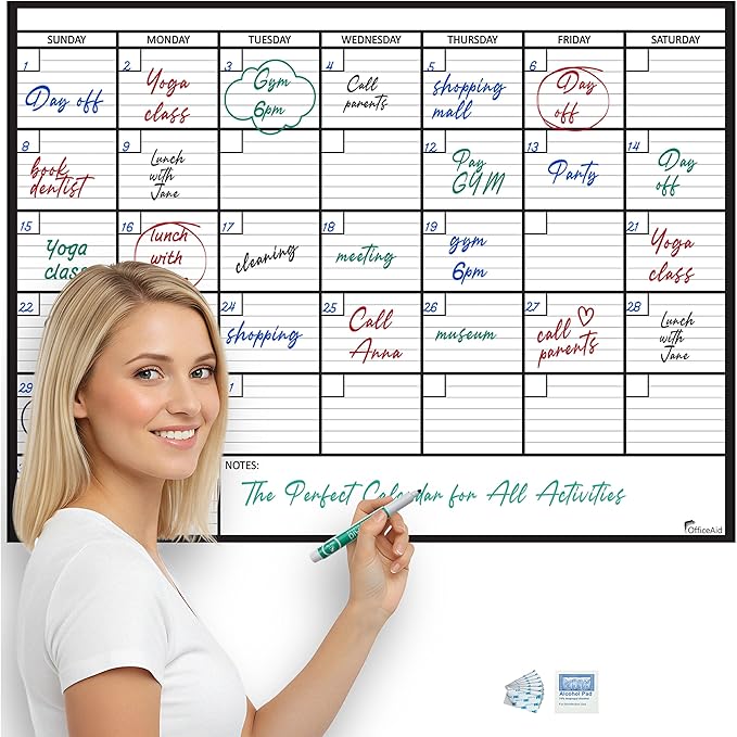 Large Dry Erase Calendar for Wall, 36x48, Large Wall Calendar Dry Erase, Big White Board for Office, Home & School, Giant Erasable Whiteboard, Jumbo Monthly Undated Reusable White Board Planner