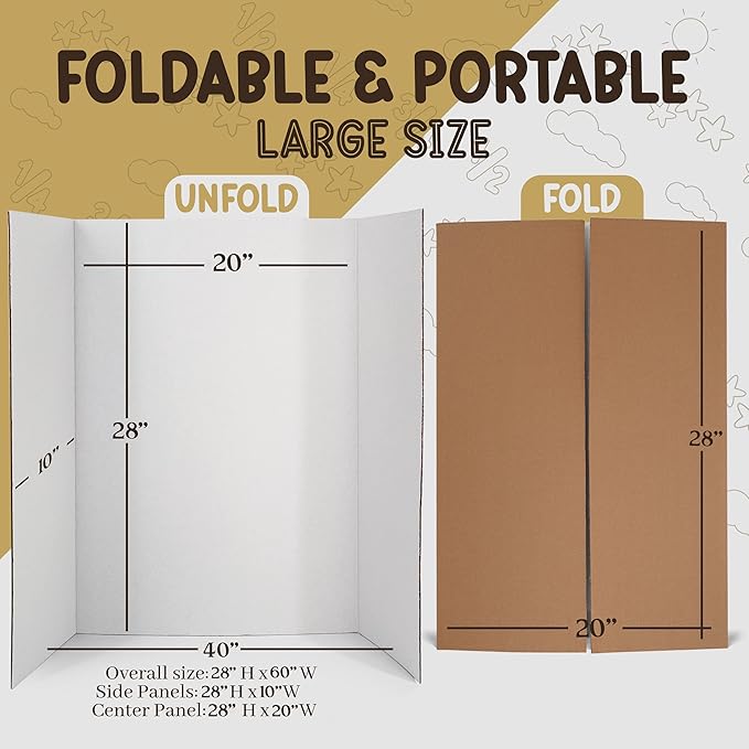 White Tri-Fold Presentation Board 28" X 40" Display Exhibition Board Lightweight and Portable with Smooth Surface Great Business presentations (Pack of 4) - by Emraw