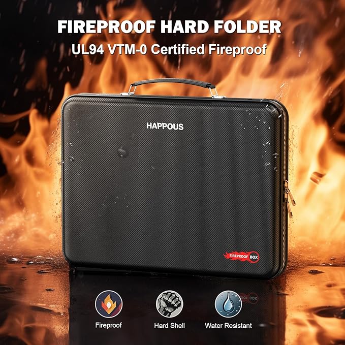 Fireproof Document Organizer, Fireproof Document Box | Portable Hard-Shell Fireproof Document Organizer Storage for Documents Laptop Passports Cards Black