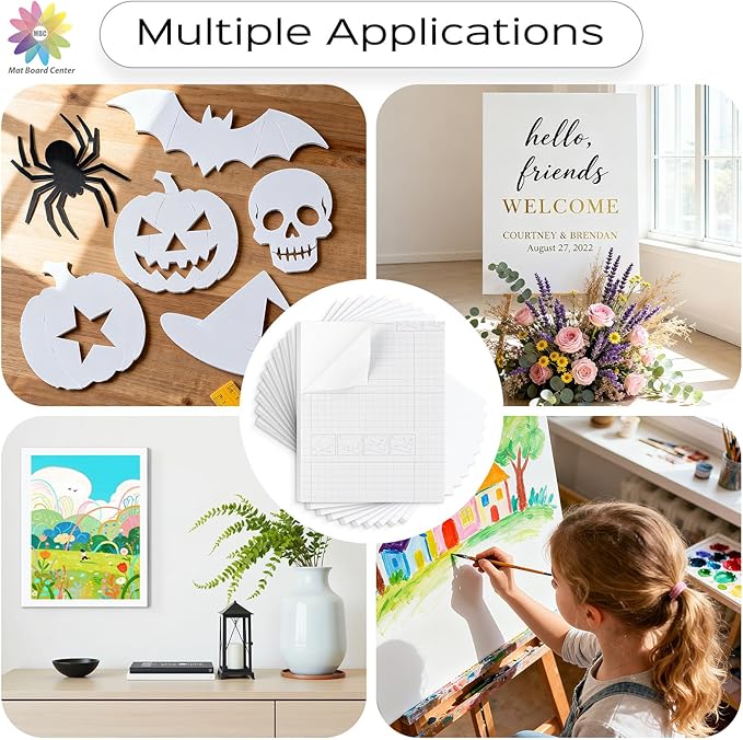 Mat Board Center, Pack of 10, 12X16 Self Adhesive Foam Board for Picture and Poster Mounting, Lightweight White Color Foam Board for Crafts, Artworks, 3/16 Inches Thick