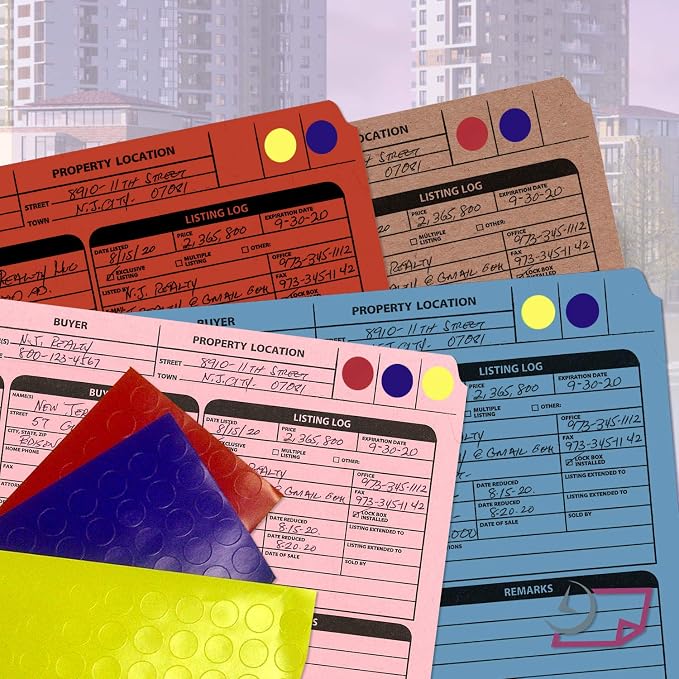 NextDayLabels - Real Estate Listing Folder - Right Panel List, Pre-Printed on Durable Card Stock with Closing Checklist and Color-Coded Dots for Organizing (Blue, Letter Size | Pack of 25)