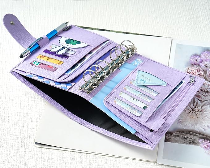 Moterm Personal Luxe Rings Planner - Genuine Leather Binder Organizer (30mm Ring, Pebbled-Lavender)