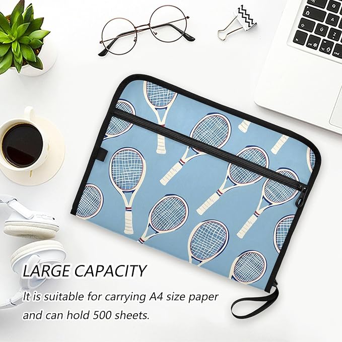 Expanding File Folder Tennis Racket Blue Accordion File Organizer 13 Pockets Document Organizer with Zipper Labels A4 Letter Office Storage