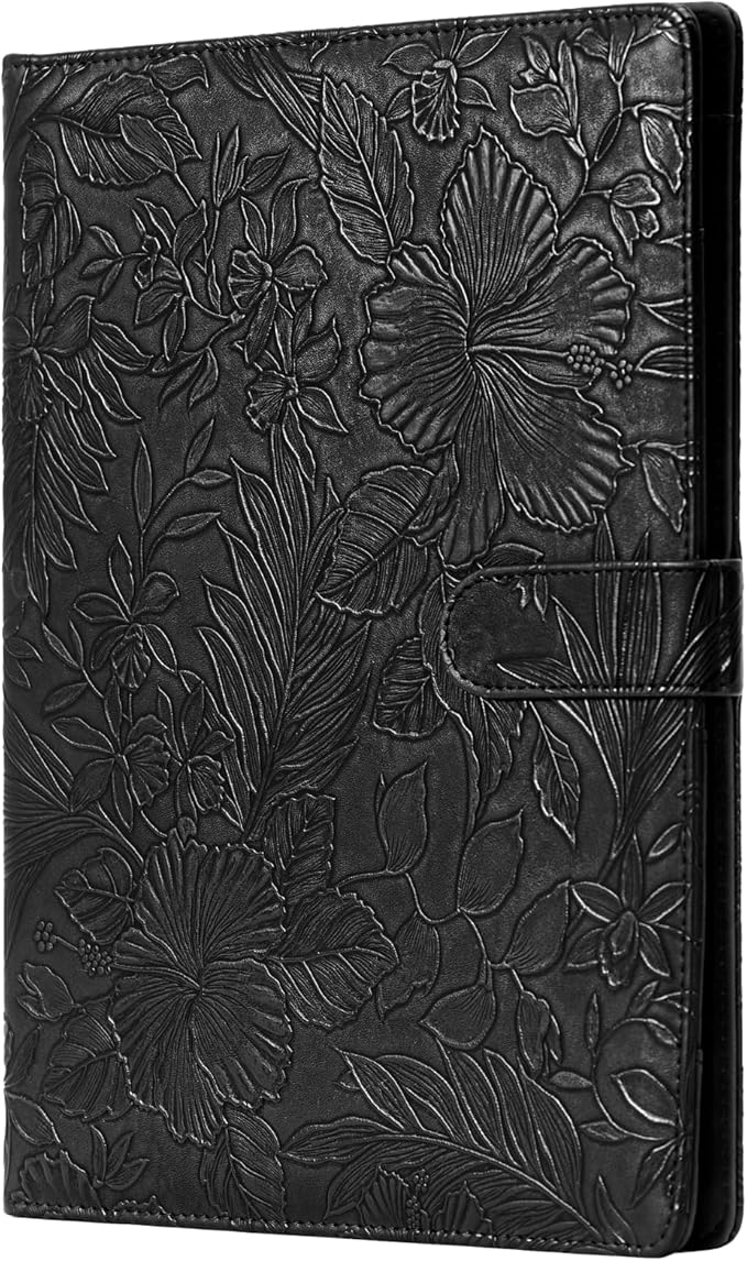 Mymazn Padfolio Portfolio Binder, Faux Leather Interview Resume Folder with Document Organizer & Business Card Holder, Letter-Sized Notepad Legal Pad Holder for Women Men (Black)