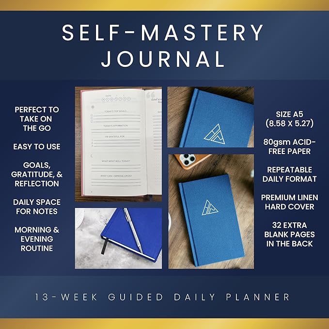 Self-Mastery Journal for Men - Gratitude Journals – 5 Minute Journal - Reflection Manifestation Journals for Mindfulness – Self Care Journal – Goal / Guided Gratitude Journal for Women & Men