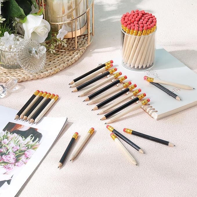 Chivao 288 Pieces Golf Mini Pencils Bulk with Eraser #2 HB Golf Short Pre Sharpened Pencils for Party Favors Office Supplies 4 Inch(Black and Wood)