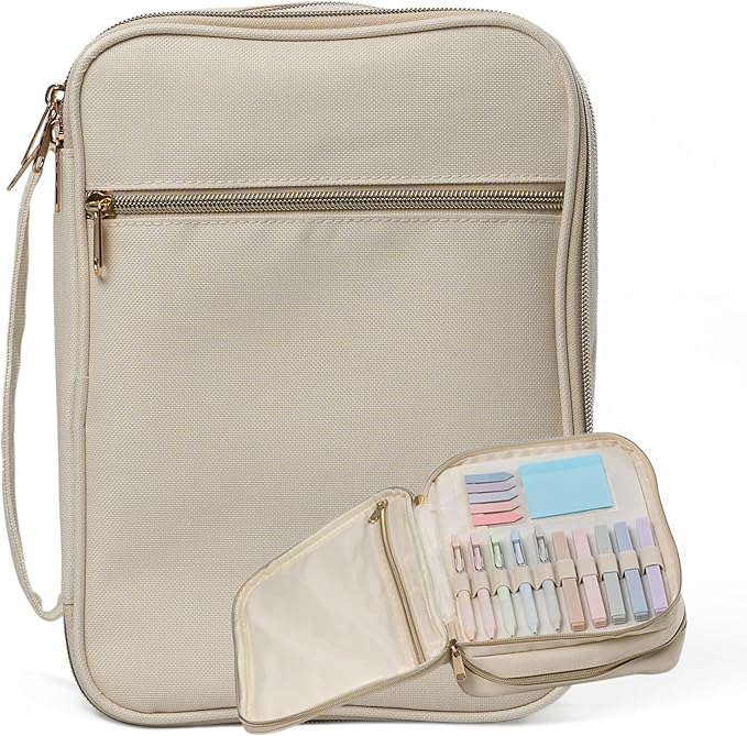 S.F. Creations Premium Bible & Book Carrying Case with Journaling Accessories - Convenient for Men, Women, Teens, and Kids, Ivory