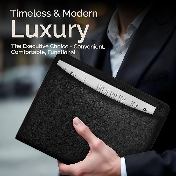 Customized Leather Portfolio Padfolio - Name/Logo Printed on Black Personalized Faux Leather Business Portfolio Binder & Organizer Folder with 10.5 Inch Tablet Sleeve
