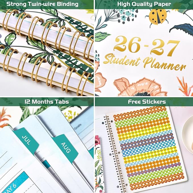 Student Planner 2026-2027 - School Planner 2026-2027, Jul. 2026 - Jun. 2027, 9'' x 11'', Weekly Lesson Planner, Academic Planner with Stickers, Week's Goals, Tabs, Twin-wire Binding and 3-Hole Punched