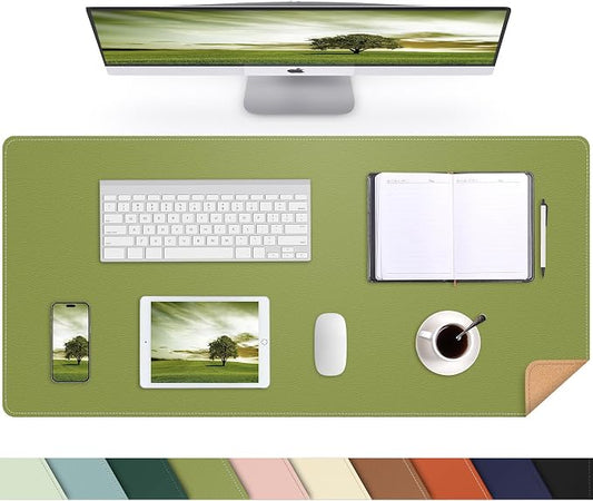 AFIING Cork Desk Mat, 35.4" x 17", Olive Green,Desk pad Protector | Dual-Sided Cork & PU Leather, Large Mouse Pad, Non-Slip & Waterproof