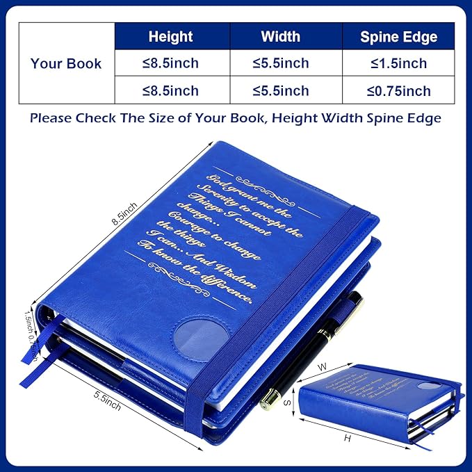 Motipuns Double Alcoholics AA Big Book Cover for 12 Steps & 12 Traditions Double AA Book Cover with Medallion Holder Pen Clip Alcoholics Gifts for Serenity Prayer(Blue)