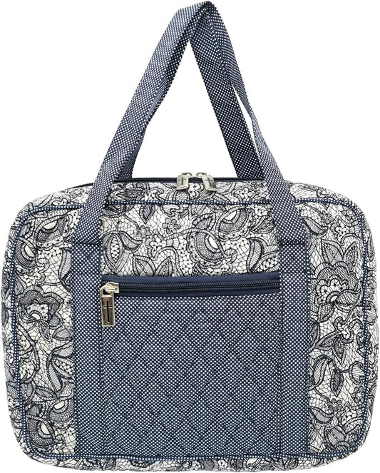 DIWI Quilted Bible Cover Large Sizes 10 X 7 X 2.75 Inches Bible Tote Good Book Case (L, C2 Navy Canopy)