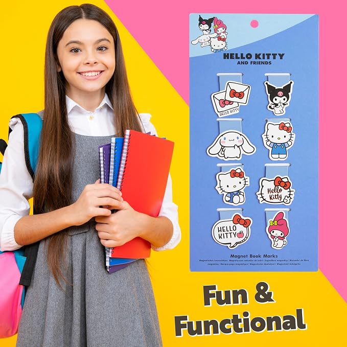 Hello Kitty Magnetic Bookmark Page Clip, School University Cute Reading Gifts (Blue 8 Pack)