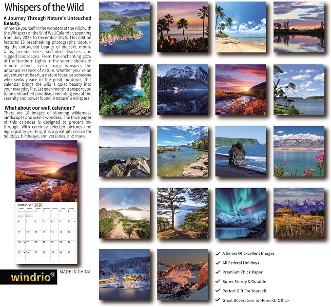 2026 Wall Calendar,Calendar 2026, July 2025 - December 2026, Wall Calendar Whispers Of The Wild, 12" x 24" Opened,Full Page Months Thick & Sturdy Paper for Gift Perfect Calendar Organizing Planning