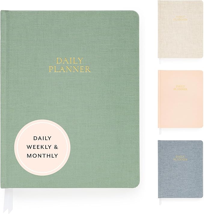 Sugar Paper Undated Daily Planner, Fabric Cover, 7 x 9 Inches, Hardcover Weekly Planner (Sage)