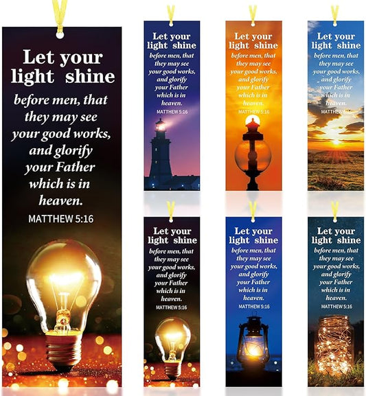 Dispowreath 60 Pcs Let Your Light Shine Religious Christian Bookmarks Church Bookmarks Gift for Teens Men Women Church Home Party Favors
