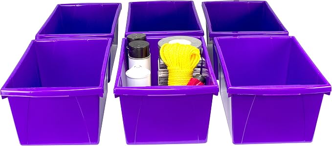 Storex 5.5 Gallon Storage Bin – Plastic Classroom Organizer for Books and Supplies, Violet, 1-Pack (61486C06C)