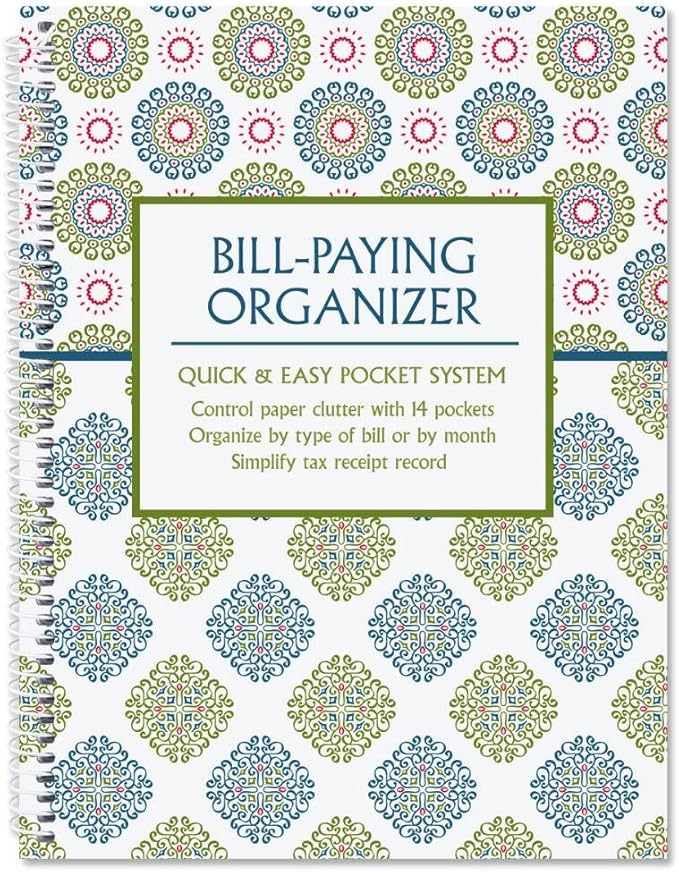 Current Fresh Patterns Bill Paying Organizer Book - 9" x 12” Personal Account Book, Spiral Bound, 14 Storage Pockets, 32 Label Stickers, Monthly Finance & Payment Management Tracker for Home & Office