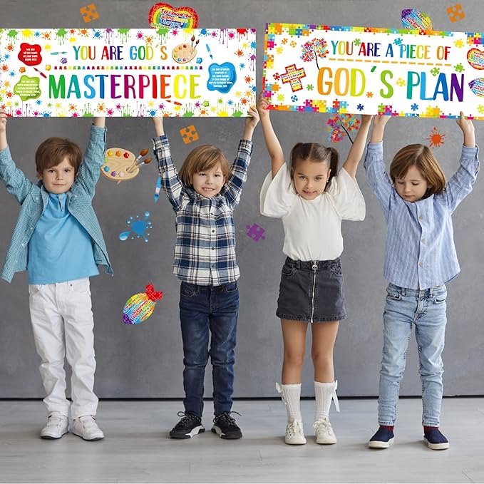 Jecery 2 Pieces Christian Bulletin Board Piece of Gods Plan Sunday School Decorations 13.4 x 39 in Religious Bulletin Board Borders Graduation Christian Decoration for Classroom Supply School Decor